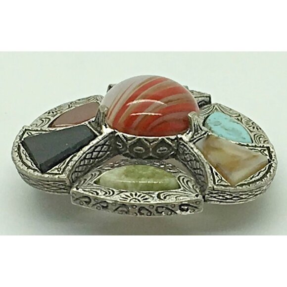 Miracle Brooch Pin Faux Agate Kilt Celtic Shield Scottish Shawl Scarf - Picture 4 of 5